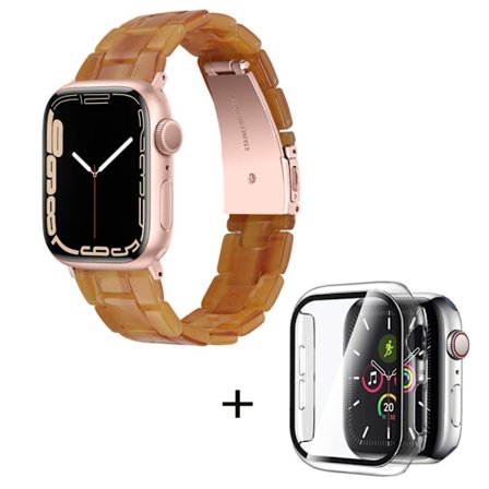Apple Watch SE 2022 (44mm) klockarmband med 3 pärlor i resin och genomskinligt hölje - Karamell