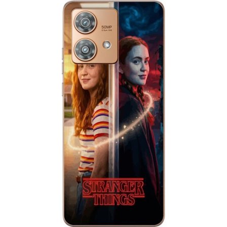 Yhteensopiva Puhelinkuori Motorola Edge 40 Neo Jakaloitunut muotokuva Max Mayfieldin välillä arkipäivä ja tumma rinnakkaismaailma Stranger Things-tyyl