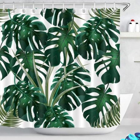 180x200cm Bruseforhæng Mørkegrøn Monstera Blad Vandtæt