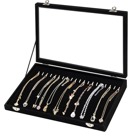 Halsbandshållare Organizer, Halsbandshållare Box med Transparent Lock, Anti-Missfärgning Smyckeshängare Förvaringsfodral, 20 Krokar Sammet Smyckefack 