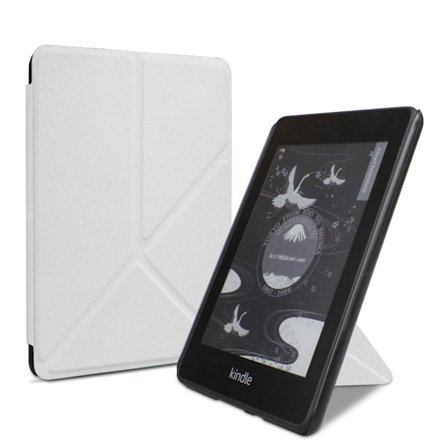 Vitt Vikbart PU Läderfodral Kompatibelt med Kindle Paperwhite 5 (6.8") 2024 - Smart Sleep & Multi-Angle Ställ