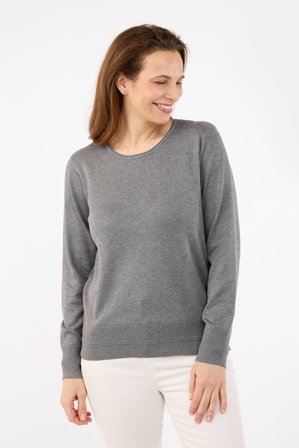 JENSEN - Langærmet Strik - Grå - Ribdetalje