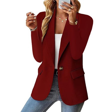 Kvinnors Blazer Business Casual Blazers Långärmad Knapp Ned Blazer Jacka RED