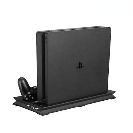 PS4 Slim Vertikal Stativ med Trådløs Controller Opladningsdock + Køleblæser