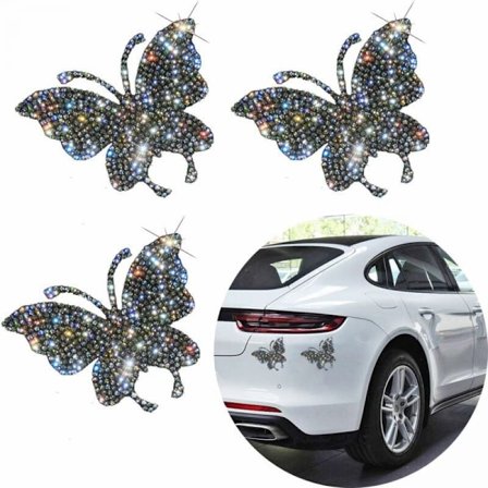(5X7cm)3 kpl Kristalliautotarrat, Bling Butterfly Crystal Rhinestone Autotarra