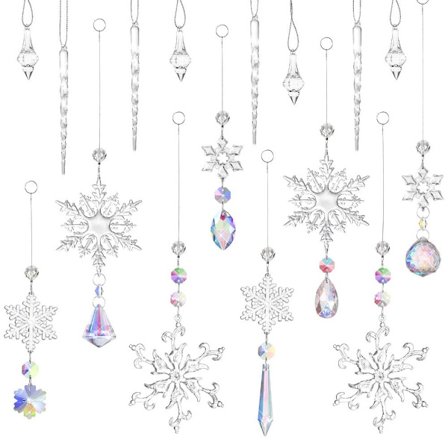 16 Stk Snefnug Iskegler Krystal Dråbe Ornament MULTICOLOR