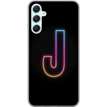 Kompatibelt Mobildeksel til Samsung Samsung Galaxy A34 Minimalistisk neonbokstav J i fargeskiftende lys mot svart bakgrunn