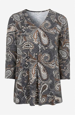 Cellbes of Sweden - Mönstrad trikåtunika - grå / beige / paisley - för damer - 34/36L