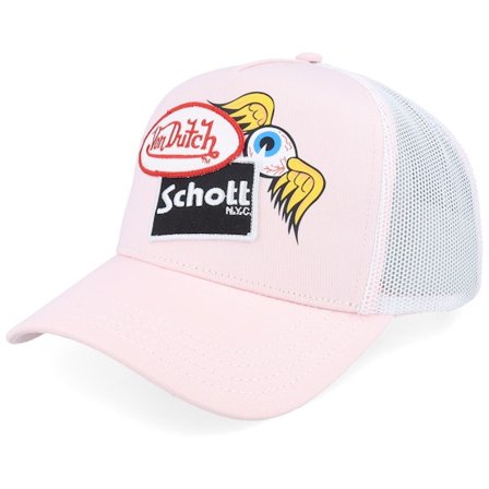 Von Dutch - Rosa Trucker Cap - Schott Multi Patches White/Pink Trucker @ Hatstore