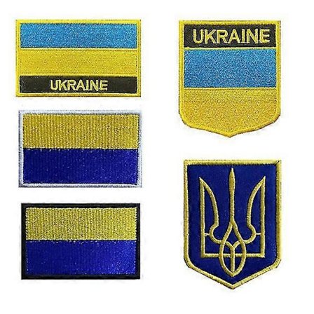 5 kpl Ukrainan lippumerkkejä, Ukrainan vaakunamerkkejä, brodeerattu merkki, moraalimerkki, applikaatiokiinnike koukku ja silmukka (tunnus)