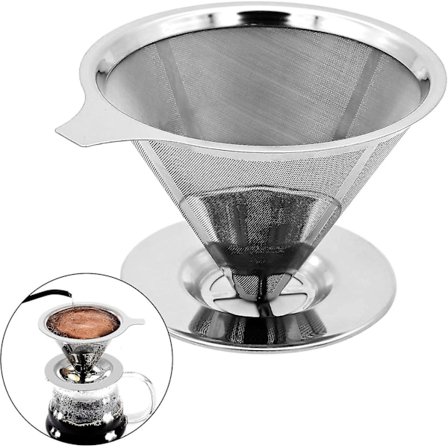 300 Mesh Permanent Rostfritt Stål Papperslös Kaffefilter, Återanvändbart Kaffefilter, Återanvändbar Kon Kaffedripper För 1-4 Koppar