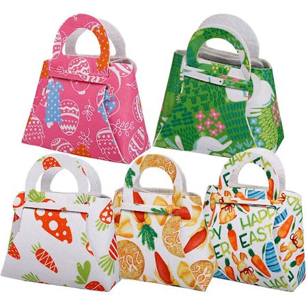 5-pak påskegaveposer med håndtag påskegaveposer filt påskegaveposer (13X12 cm, assorterede farver)