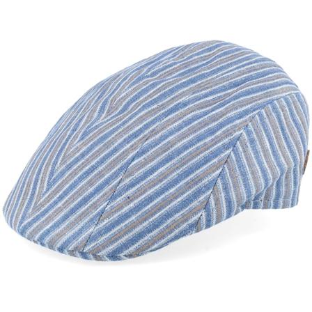 MJM Hats - Blu flatcap Cappellino - Maddy Organic Hemp/Linen Blue Stripe Flat Cap @ Hatstore
