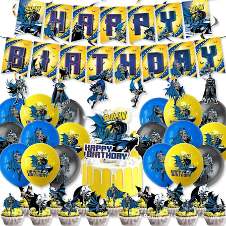 Batman-tema bursdagsfestdekorasjon, superheltfestutstyrsett inkludert gratulerer med dagen-banner [db]