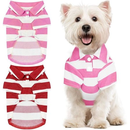 IC 2-pak stribede hundetrøjer Åndbare poloshirts til små hunde Katte Pige Dreng Hvalp Sweatshirt (Rosa+Rød, X-Large)