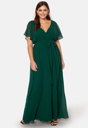 Goddiva Curve - Flutter Sleeve Chiffon Maxi Curve Dress - Green