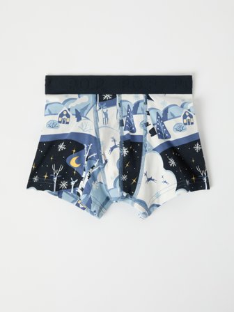 Polarn O. Pyret - boxer shortss with winter landscape print - 86|92 - Childrenswear - blue