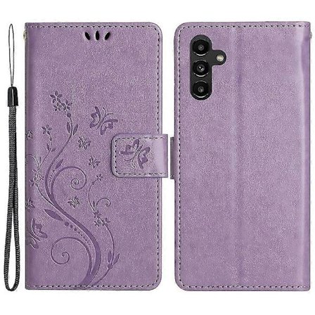 Samsung Galaxy A55 5G perhoskuvioinen nahkakotelo puhelimelle jalustalla ja lompakolla