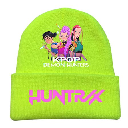 Trykt Kpop Demon Hunter Beanie - Varm Ull Skull Cap Fluorescerende Gul[JUN]