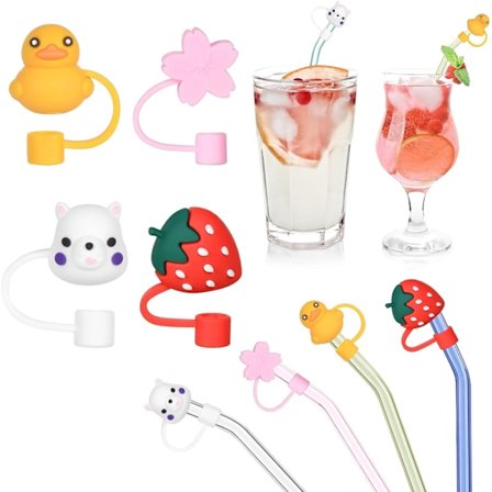 4 kpl uudelleenkäytettävää pillikoteloa (sekoitus), kannettava pillipölysuoja, silikoniset pillipölysuojat, söpöt pillikannet 7-8 mm pilleille