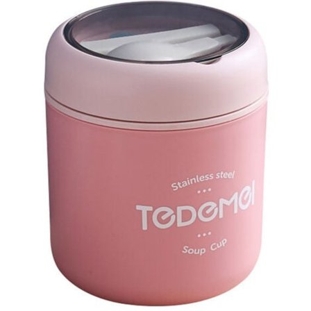 Termospullo kuumalle ruoalle, eristetyt ruoka-astiat, ruostumattomasta teräksestä valmistettu ruokatermos kokoontaitettavalla lusikalla kuumille 