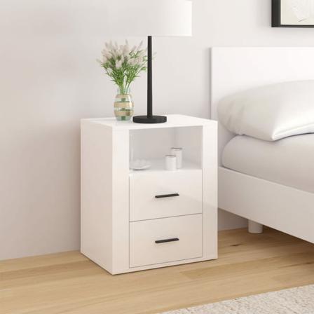 Vidaxl Sängbord Vit Högglans 50x36x60 Cm Konstruerat Trä Vit