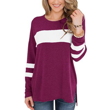 Kvinnor T-shirt Långärmad Färg Block Top Rundhals Causal
