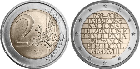 Portugal 2018 - 250 års jubilæum for det nationaletrykkeri - 2 euro mønt