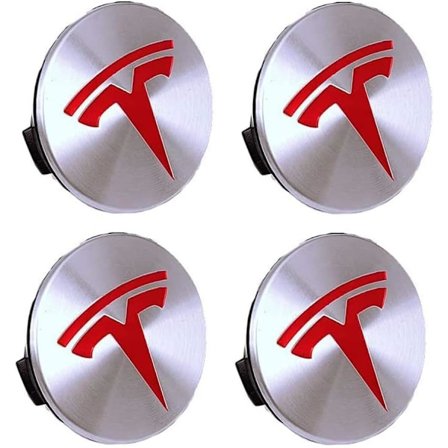 Tes-la Model 3 Model S Model X Hjulnavkapslar, Hjulnavkapslar Kit, 4 st Logotyp Hjulnavkapslar -Silver & Röd