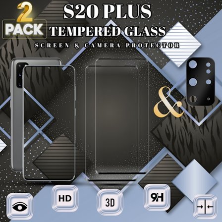 2-Pack SAMSUNG S20 PLUS Näytönsuoja & 1-Pack linssinsuoja - Karkaistu Lasi 9H - Super laatu 3D