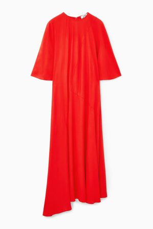 COS Damen Asymmetrisches, Drapiertes Midikleid - Rot