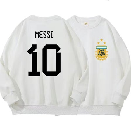 Messi Argentina myk hettegenser 2022 VM-vinnertrøye hvit