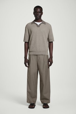 COS Men's Polo In Maglia Bouclé in Marrone