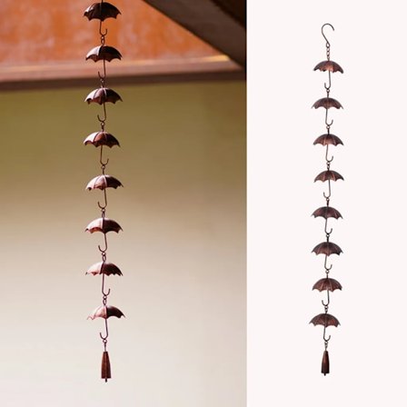 Regnkæde, 100 cm, metalkæde, nedløbsrør, til husudhæng, have og hus, paraplyform