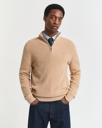 GANT Herren Gerippter Troyer aus Baumwoll-Merinowoll-Gemisch (S) Braun Beige