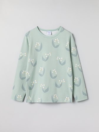Polarn O. Pyret - Long-sleeved top with lily of the valley print - 128 - Childrenswear - green