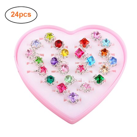 24 st barns ringar justerbara flickor ringar vackra blommor stjärna kristall strass barn ringar
