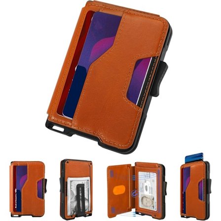 Pung til mænd, slank pung til mænd med pengeseddelklemme, pop-up-kortholder, RFID-blokerende bifold-punge, minimalistiske læderpladser Kredit