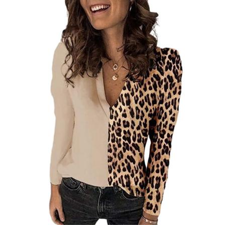 Kvinnors Långärmad V-ringning Chiffong Höst Leopardtoppar Casual