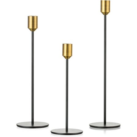 3 Lysestaker Gull og Sort Metall Lysestaker Høy Gull for T
