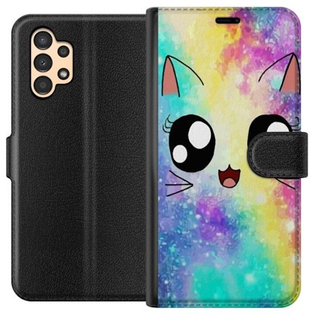 Kompatibelt Lommeboketui til Samsung Galaxy A13 Søt Katt Galakse
