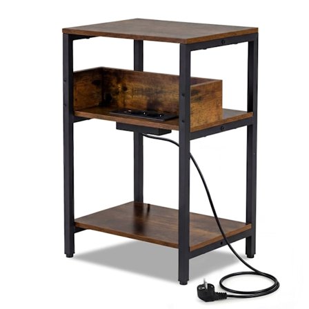 Sidebord med ladestation, 3-lags, rustik brun