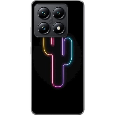Kompatibelt Mobilskal till Xiaomi Xiaomi 14T Neonillustration av kaktus i rosa och blått ljus mot mörk bakgrund