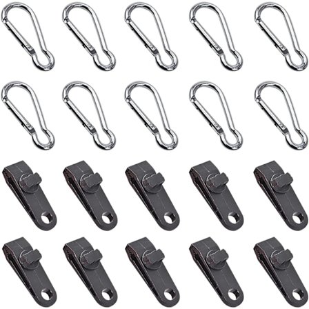 Presenningklämma, Tältpresenningsklämma, Karabinhake, Bungee-rep, för Presenning, Camping, Markiser, Bilöverdrag, 10-pack (20 st)