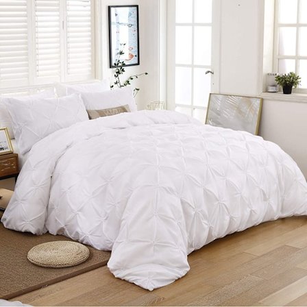 Vit Pintuck Påslakan Set 3 Delar Plisserad Påslakan Cove