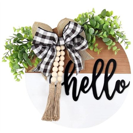 Velkommen dørskilt/rustik dekoration til hoveddør, soveværelse, træhængende vægpedimenter med hvide rustikke træperler