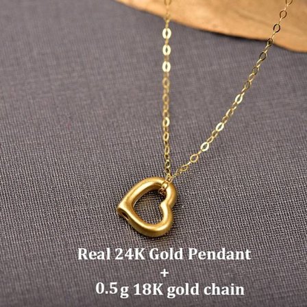 24K 999 Rent Guld Hjerte Vedhæng Halskæde Ægte 24K Guld Smykker Gave til Kvinder PE010