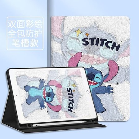 Fodral för iPad 2021 10.2" Bok Pennfack Glad Stitch Söt Tecknad Nionde Mjuk Surfplatta