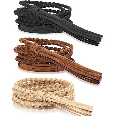 3 stk. Damer Flettet Belte Slank Frynser Belte Ensfarget Justerbar