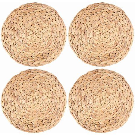 4 pyöreän punotun ruokailualustan sarja, 11,8 tuuman oljesta punottu alusta, lämmönkestävä liukumaton punottu alusta